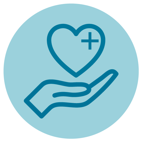 Hand holding medical heart icon