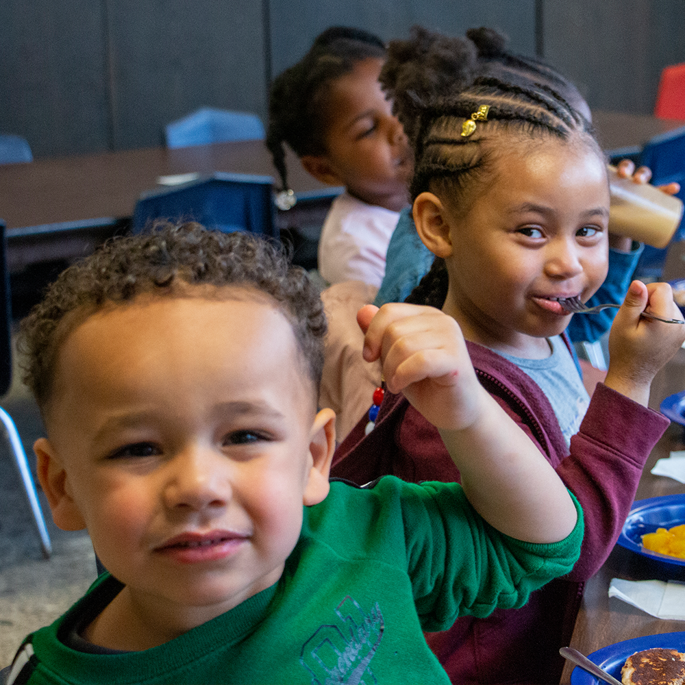 Children at lunch in a cafeteria