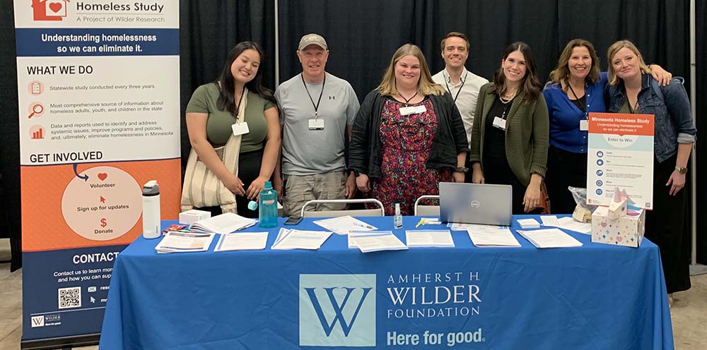 Seven Wilder Research staff pose together at the 2023 Minnesota Homeless Conference