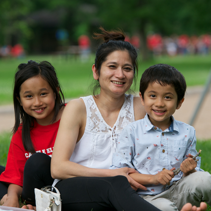Asian mom with two children