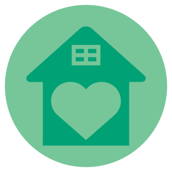 Heart inside house icon