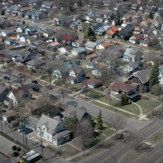 Aerial view of a neighborhood