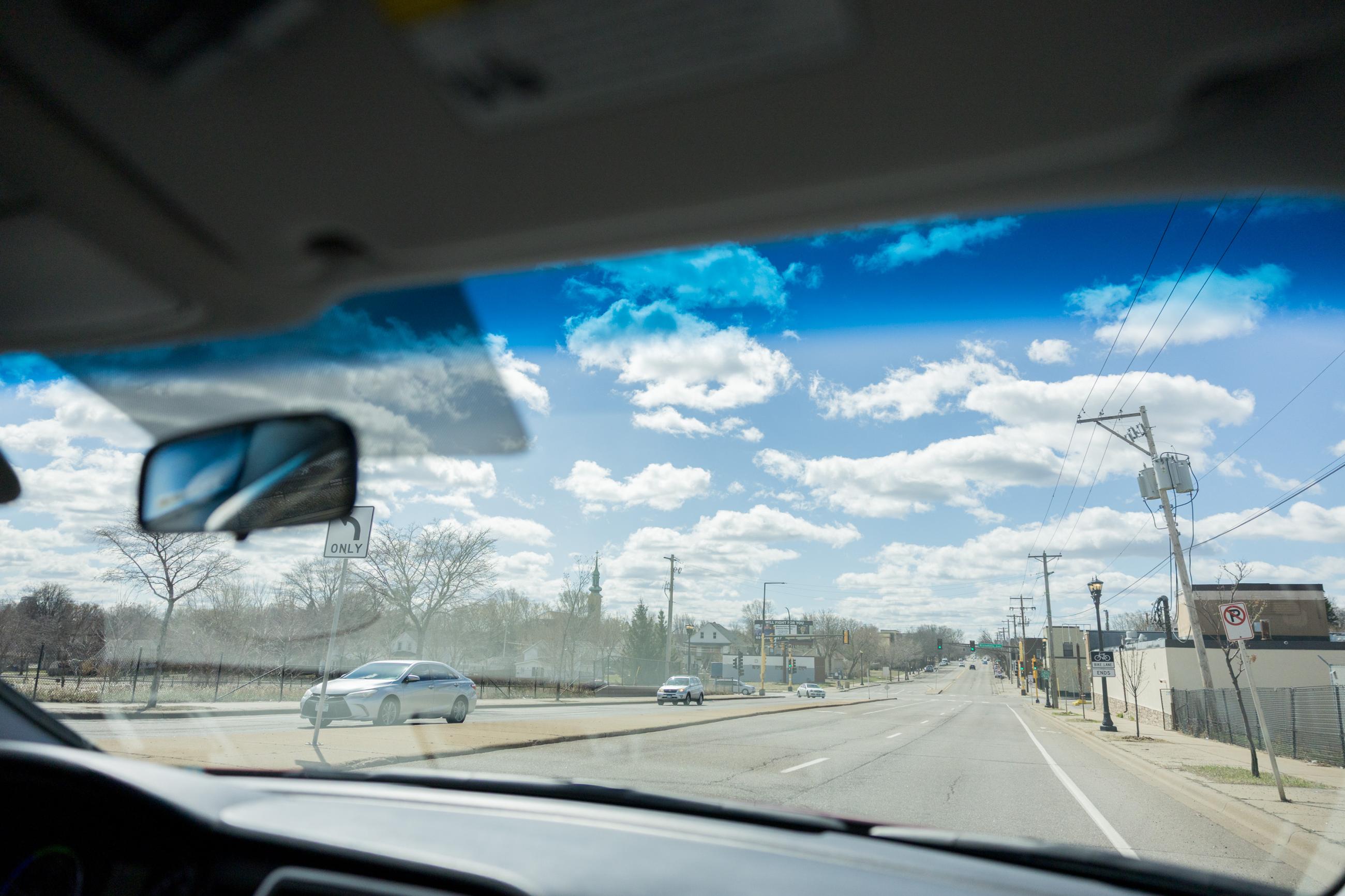 View of the road as Anne drives her delivery route.