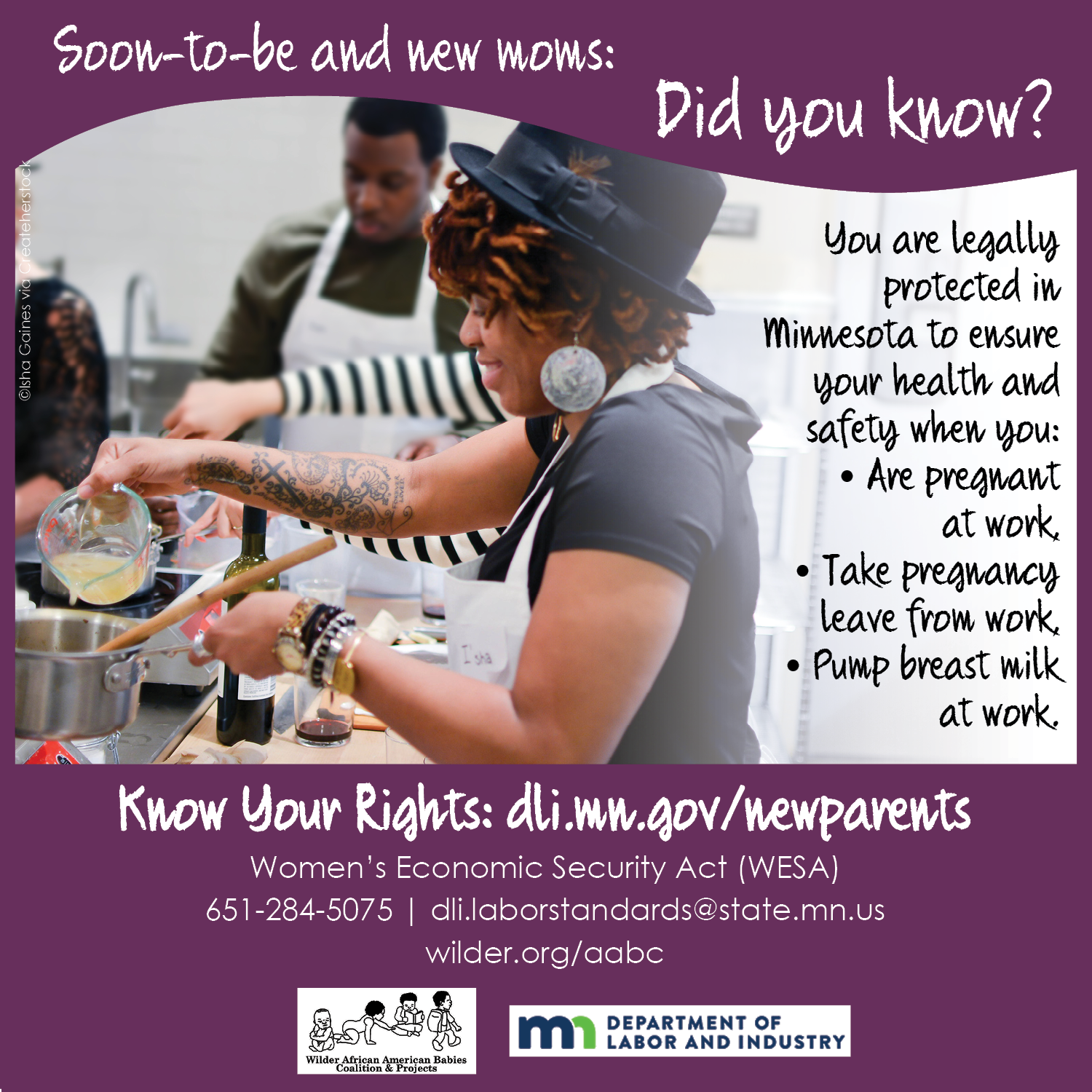 New Parents: Know Your Rights in the Workplace Women's Economic Security Act by MN Department of Labor and Industry and Wilder's African American Babies Coalition and Projects