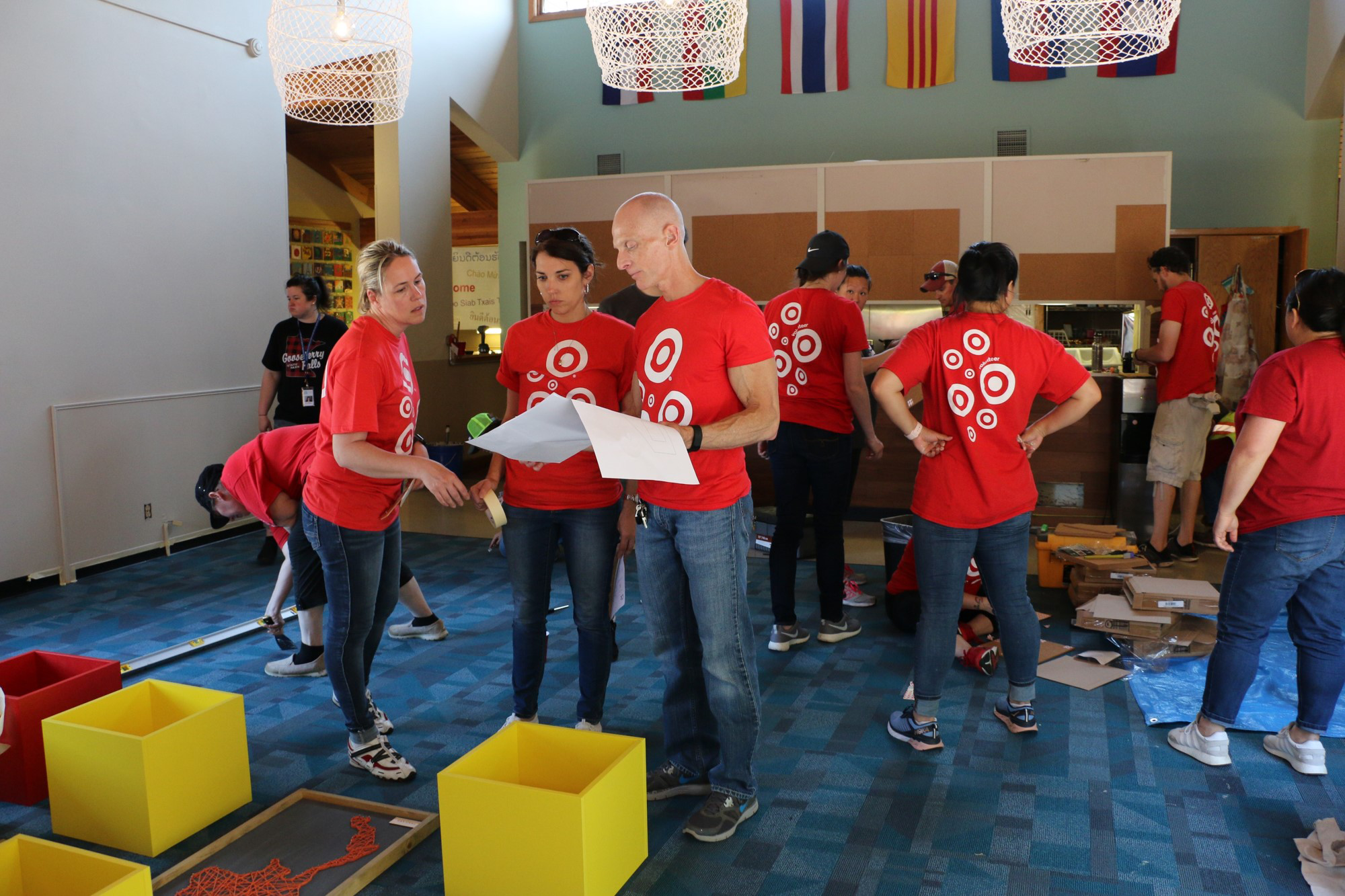 Volunteers working on interior of Center for Social Healing at Wilder