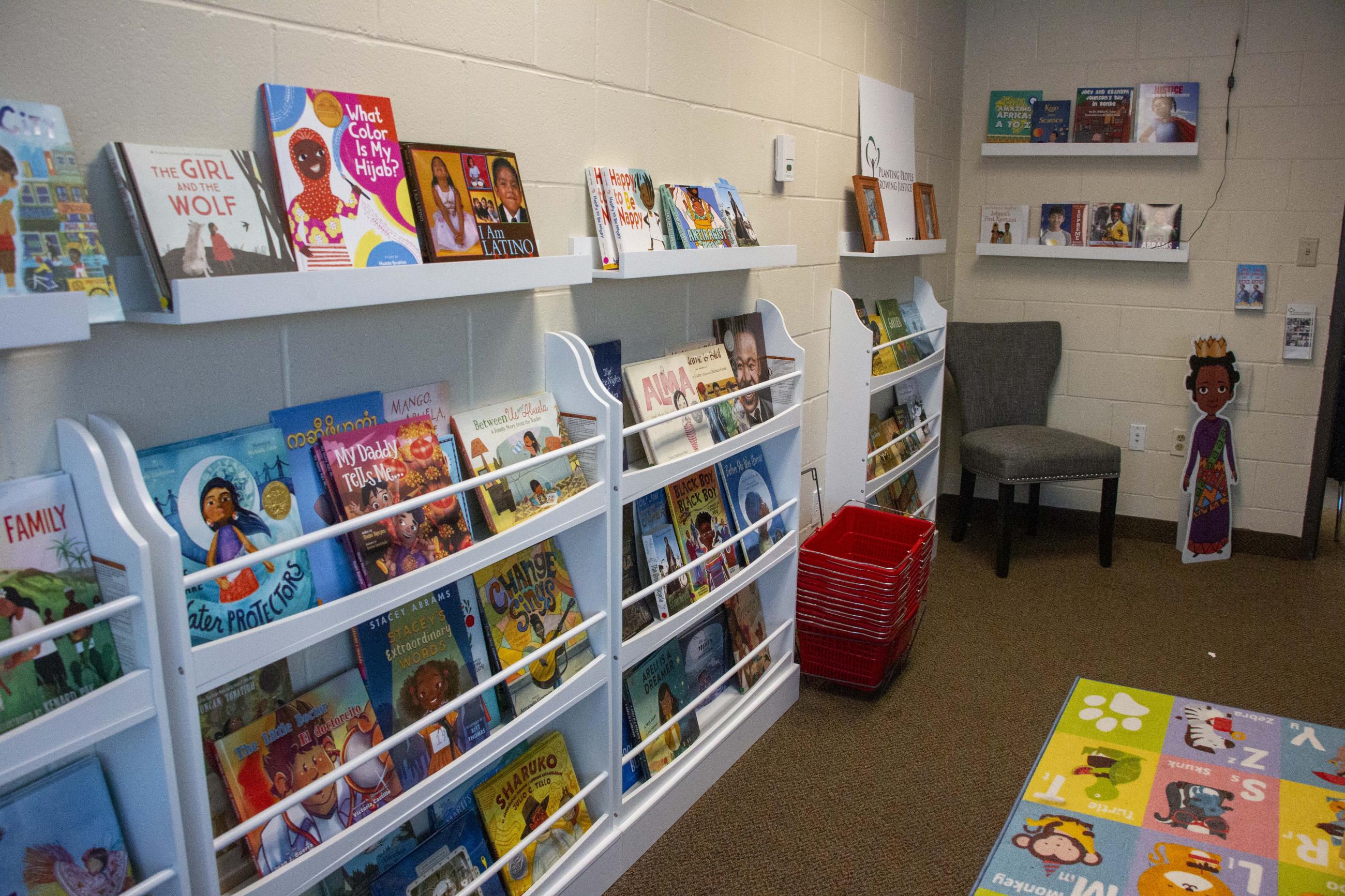 Bookshelves at the R.A.W. Library at the Wilder Child Development Center