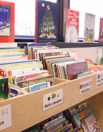 Children's books at the Wilder Child Development Center's library for preschoolers and toddlers